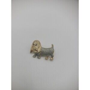 Antique Vintage Basset Hound Dog Brooch Pin Animal Silver Tone Jewelry Costume